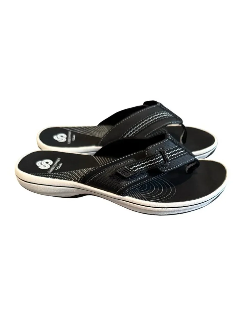 Clarks SIZE 6 Womens Cloudsteppers Flip Flop Sandals Brinkley Drift Black NEW FT